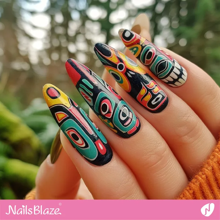 Colorful Haida Gwaii Nails Design | Tribal Nails - NB4195